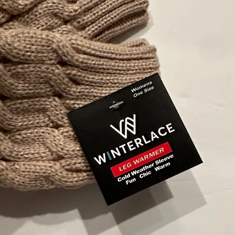 Winterlace acrylic Knit Tan leg warmers OS